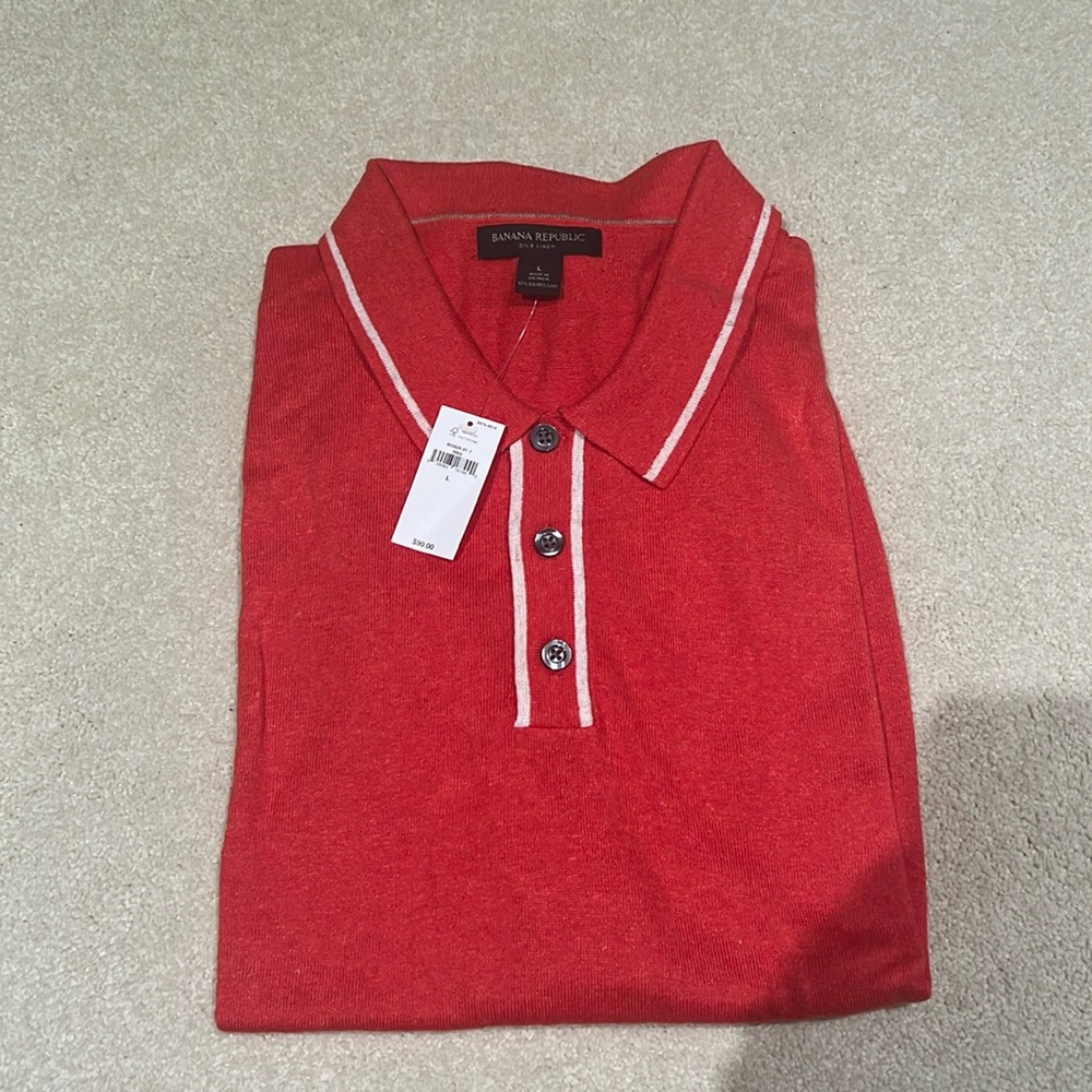 Mens Banana Republic L silk linen polo shirt NWT